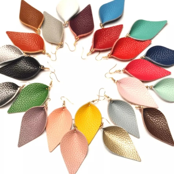 Vegan Leather Light Weight Leaf Teardrop Earrings - Picture 2 of 3